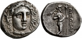 SATRAPS OF CARIA. Pixodaros, circa 341/0-336/5 BC. Didrachm (Silver, 18 mm, 6.85 g, 1 h), Halikarnassos. Laureate head of Apollo facing three-quarters...