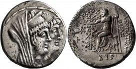 SELEUKID KINGS OF SYRIA. Cleopatra Thea &amp; Antiochos VIII, 126/5-121/0 BC. Tetradrachm (Silver, 27 mm, 16.18 g, 1 h), Damascus, SE 192 = 121/0 BC. ...