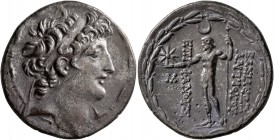 SELEUKID KINGS OF SYRIA. Antiochos VIII Epiphanes (Grypos), 121/0-97/6 BC. Tetradrachm (Silver, 31 mm, 15.83 g, 12 h), Ake-Ptolemais, circa 121-113. D...