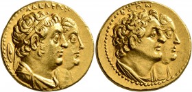 PTOLEMAIC KINGS OF EGYPT. Ptolemy II Philadelphos, with Arsin&#246;e II, Ptolemy I, and Berenike I, 285-246 BC. Mnaeion or Oktadrachm (Gold, 28 mm, 27...