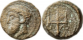 KYRENAICA. Euhesperides. Circa 350-300 BC. AE (Bronze, 20 mm, 8.66 g, 6 h). Bearded head of Zeus-Ammon to left, with ram's horn over his ear. Rev. [E-...