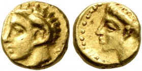 KYRENAICA. Kyrene. Magas, as Ptolemaic Governor , circa 308-305 BC. Obol (Gold, 7 mm, 0.79 g, 6 h), Attic standard. [Θ-E] Head of the youthful Karneio...