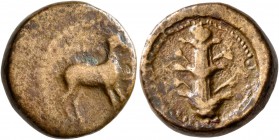 KYRENAICA. Kyrene. Magas, as Ptolemaic Governor , circa 308-305 BC. AE (Bronze, 16 mm, 6.03 g, 2 h). Gazelle standing right; to right, [jerboa]. Rev. ...