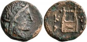KYRENAICA. Kyrene. Magas, as King of Kyrene , circa 282/75-250 BC. AE (Bronze, 15 mm, 4.27 g, 12 h). Head of Apollo Myrtous right, wearing myrtle wrea...