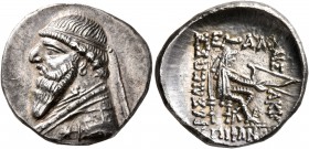 KINGS OF PARTHIA. Mithradates II, 121-91 BC. Drachm (Silver, 20 mm, 4.27 g, 1 h), Ekbatana. Diademed bust of Mithradates II to left, wearing torque an...