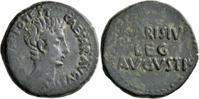 SPAIN. Emerita. Augustus , 27 BC-AD 14. As (Bronze, 27 mm, 12.36 g, 7 h), P. Carisius, legatus pro praetore, 25-23. CAESAR AVGVST TRIBVN POTEST Bare h...