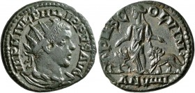 MOESIA SUPERIOR. Viminacium. Philip II , 247-249. Dupondius (Orichalcum, 23 mm, 6.54 g, 1 h), RY 8 = 247/8. IMP M IVL PHILIPPVS AVG Radiate and draped...
