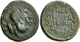PONTUS. Neocaesarea. Pseudo-autonomous issue . Hemiassarion (Bronze, 20 mm, 4.96 g, 1 h), CY 29 = 92/3 AD. ETOYC KΘ Laureate and draped bust of Zeus t...
