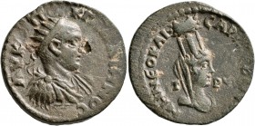 PONTUS. Neocaesarea. Gallienus , 253-268. Tetrassarion (Bronze, 26 mm, 11.73 g, 12 h), CY 192 = 255/6 AD. AY KAI ΠO Λ K ΓAΛΛIHNOC Radiate, draped and ...