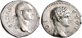 KINGS OF PONTUS. Polemo II, with Nero, 38-64. Drachm (Silver, 17 mm, 3.52 g, 7 h), RY 19 = 56/7. BACIΛЄωC ΠΟΛЄMΩNOC Diademed head of Polemo II to righ...