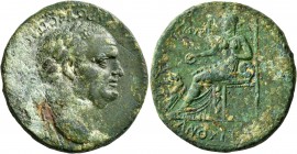 IONIA. Smyrna. Vespasian , 69-79. Tetrassarion (Bronze, 30 mm, 14.81 g, 2 h), Italicus, proconsul; Julia, and Agron Eusebes, strategos. [AYTOKPATΩP KA...