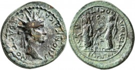 LYDIA. Magnesia ad Sipylum. Gaius (Caligula), with Germanicus and Agrippina Senior , 37-41. Assarion (Orichalcum, 20 mm, 6.19 g, 12 h). ΓAION KAICAPA ...