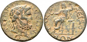 PISIDIA. Termessus Major. Pseudo-autonomous issue . 9 Assaria (Bronze, 33 mm, 22.47 g, 7 h), circa 250-255. TЄPMЄCCЄΩN / Θ Laureate head of Zeus Solym...
