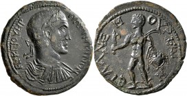CILICIA. Anemurium. Maximinus I , 235-238. Tetrassarion (Bronze, 33 mm, 14.94 g, 7 h), RY 1 = 235. AY K Γ I OYHP MAΞIMЄINON Laureate, draped and cuira...
