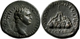 CAPPADOCIA. Caesaraea-Eusebia. Domitian , 81-96. Tetrassarion (Copper, 27 mm, 14.34 g, 12 h), T. Pomponius Bassus, legatus Augusti pro praetore Galati...