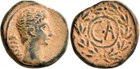 ASIA MINOR. Uncertain. Augustus , 27 BC-AD 14. As (Bronze, 21 mm, 6.77 g, 12 h). CAISAR Bare head of Augustus to right. Rev. CA within laurel wreath. ...