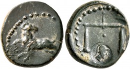 SYRIA, Uncertain. 3rd century AD. Hemiassarion (Bronze, 15 mm, 3.06 g, 11 h). Ram leaping left, head right. Rev. Scales; pellet in central field; belo...