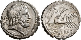 Q. Antonius Balbus, 83-82 BC. Denarius (Silver, 19 mm, 3.62 g, 3 h), Rome. Laureate head of Jupiter to right; behind, S•C. Rev. Q• ANT O•B AL B / PR V...