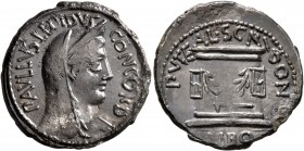 L. Aemilius Lepidus Paullus and L. Scribonius Libo, 62 BC. Denarius (Silver, 20 mm, 3.40 g, 6 h), Rome. PAVLLVS LEPIDVS CONCORD Diademed and veiled he...