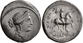 M. Aemilius Lepidus, 58 BC. Denarius (Silver, 18 mm, 4.08 g, 6 h), Rome. Laureate and diademed female head to right. Rev. AN•XV PR•H•O•C•S / M•LEPIDVS...