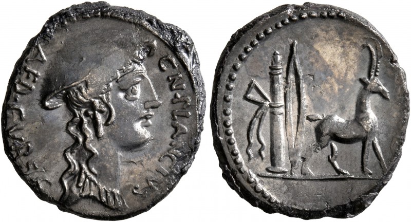 Cn. Plancius, 55 BC. Denarius (Silver, 18 mm, 3.57 g, 6 h), Rome. CN•PLANCIVS AE...