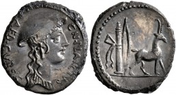 Cn. Plancius, 55 BC. Denarius (Silver, 18 mm, 3.57 g, 6 h), Rome. CN•PLANCIVS AED•CVR•S•C Female head to right, wearing causia. Rev. Cretan goat stand...