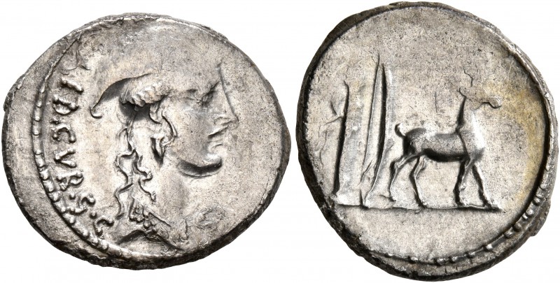 Cn. Plancius, 55 BC. Denarius (Silver, 19 mm, 3.88 g, 11 h), Rome. [CN•PLANCIVS]...