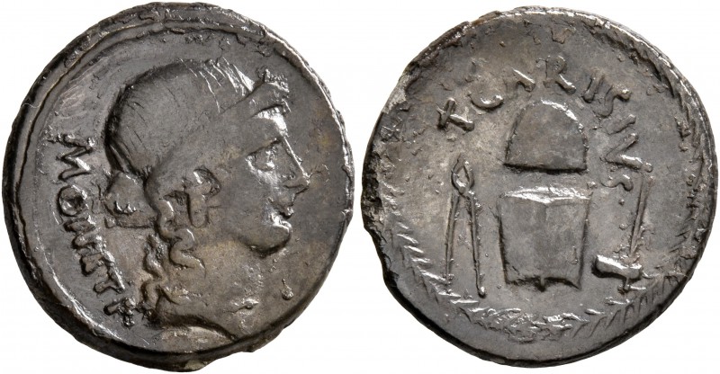 T. Carisius, 46 BC. Denarius (Silver, 19 mm, 3.72 g, 11 h), Rome. MONETA Draped ...