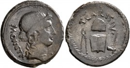 T. Carisius, 46 BC. Denarius (Silver, 19 mm, 3.72 g, 11 h), Rome. MONETA Draped bust of Juno Moneta to right, wearing pendant earring and necklace. Re...