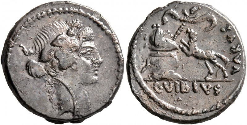 C. Vibius Varus, 42 BC. Denarius (Silver, 17 mm, 3.52 g, 7 h), Rome. Head of Bac...