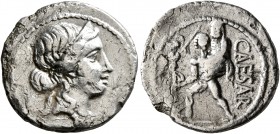 Julius Caesar, 49-44 BC. Denarius (Silver, 19 mm, 3.80 g, 6 h), mint moving with Caesar in Africa, 48-47. Diademed head of Venus to right. Rev. CAESAR...