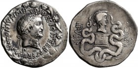 Mark Antony and Octavia, 40-35 BC. Cistophorus (Silver, 27 mm, 11.78 g, 12 h), Ephesus, summer-autumn 39. M•ANTONIVS•IMP•COS•DESIG•ITER•ET•TERT• Head ...