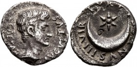 Augustus, 27 BC-AD 14. Denarius (Silver, 20 mm, 3.58 g, 1 h), P. Petronius Turpilianus, moneyer, Rome, 19-18 BC. CAESAR AVGVSTVS Bare head of Augustus...