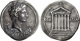 Augustus, 27 BC-AD 14. Cistophorus (Silver, 26 mm, 11.89 g, 1 h), Pergamum, 19-18 BC. IMP•IX•TR•PO V Bare head of Augustus to right. Rev. COM - ASIAE ...