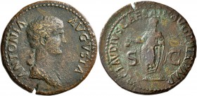 Antonia Minor, Augusta, 37 and 41. Dupondius (Orichalcum, 30 mm, 12.00 g, 7 h), Rome, circa 41-50. ANTONIA AVGVSTA Draped bust of Antonia to right. Re...
