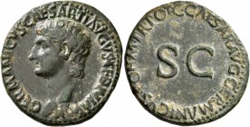 Germanicus, died 19. As (Copper, 28 mm, 10.60 g, 7 h), Rome, struck under Caligula, 37-38. GERMANICVS CAESAR TI AVGVST F DIVI AVG N Bare head of Germa...