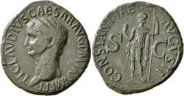 Claudius, 41-54. As (Copper, 30 mm, 10.89 g, 5 h), Rome, circa 41-42. TI CLAVDIVS CAESAR AVG P M TR P IMP P P Bare head of Claudius to left. Rev. CONS...