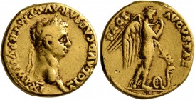 Claudius, 41-54. Aureus (Gold, 17 mm, 7.68 g, 10 h), Rome, 46-47. TI CLAVD CAESAR•AVG•P M TR P•VI•IMP•XI Laureate head of Claudius to right. Rev. PACI...