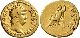 Nero, 54-68. Aureus (Gold, 19 mm, 7.21 g, 7 h), Rome, 66-67. IMP NERO CAESAR AVGVSTVS Laureate head of Nero to right. Rev. [IVPPITER] CVSTOS Jupiter s...