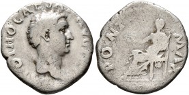 Otho, 69. Denarius (Silver, 18 mm, 3.08 g, 6 h), Rome. [IMP] OTHO CAESAR AVG T[R P] Bare head of Otho to right. Rev. PONT MAX Vesta seated to left, ho...