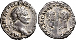 Vespasian, 69-79. Denarius (Silver, 18 mm, 3.09 g, 7 h), Rome, 70. IMP CAESAR VESPASIANVS AVG Laureate head of Vespasian to right. Rev. CAESAR AVG F C...
