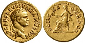 Vespasian, 69-79. Aureus (Gold, 19 mm, 7.33 g, 7 h), Rome, 70. IMP CAESAR VESPASIANVS AVG Laureate head of Vespasian to right. Rev. COS ITER TR POT Pa...