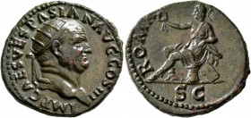 Vespasian, 69-79. Dupondius (Orichalcum, 27 mm, 13.44 g, 6 h), Rome, 71. IMP CAES VESPASIAN AVG COS III Radiate head of Vespasian to right. Rev. ROMA ...