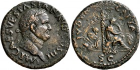 Vespasian, 69-79. As (Copper, 28 mm, 8.60 g, 7 h), Rome, 71. IMP CAES VESPASIAN AVG COS III Laureate head of Vespasian to right. Rev. IVDEA CAPTA / S ...