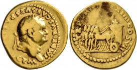 Titus, 79-81. Aureus (Gold, 19 mm, 7.31 g, 5 h), Rome, 79. IMP TITVS CAES VESPASI[AN AVG P M] Laureate head of Titus to right. Rev. TR P VIIII IMP XII...