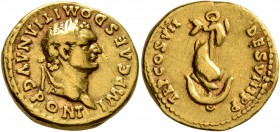 Domitian, 81-96. Aureus (Gold, 18 mm, 7.24 g, 11 h), Rome, 81. IMP CAES DOMITIAN AVG PONT Laureate head of Domitian to right. Rev. TR P COS VII DES VI...