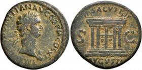 Domitian, 81-96. As (Copper, 28 mm, 10.09 g, 7 h), Rome, 85. IMP [CAES] DOMITIAN AVG GERM COS XI Laureate head of Domitian to right, wearing aegis on ...