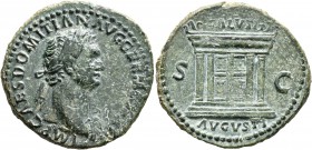 Domitian, 81-96. As (Copper, 28 mm, 10.98 g, 7 h), Rome, 85. IMP CAES DOMITIAN AVG GERM COS XI Laureate head of Domitian to right, wearing aegis on le...