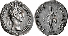 Nerva, 96-98. Denarius (Silver, 18 mm, 3.33 g, 7 h), Rome, 97. IMP NERVA CAES AVG P M TR P II COS III P P Laureate head of Nerva to right. Rev. LIBERT...