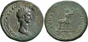 Nerva, 96-98. Sestertius (Orichalcum, 36 mm, 27.21 g, 6 h), Rome, 97. IMP NERVA CAES AVG P M TR P COS III [P P] Laureate head of Nerva to right. Rev. ...